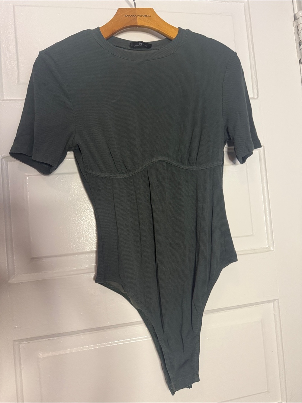 White Fox Olive Green Ribbed Top